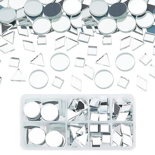 PandaHall Spiegelmosaikfliese, 180 stücke 4 Formen Glas Spiegel Fliesen Flach Rund/Dreieck/Rhombus/Quadrat Dekorative Mosaikfliesen Spiegel DIY Fliesen Für Kunst Wand Tür Home Schmuck Handwerk von PH PandaHall