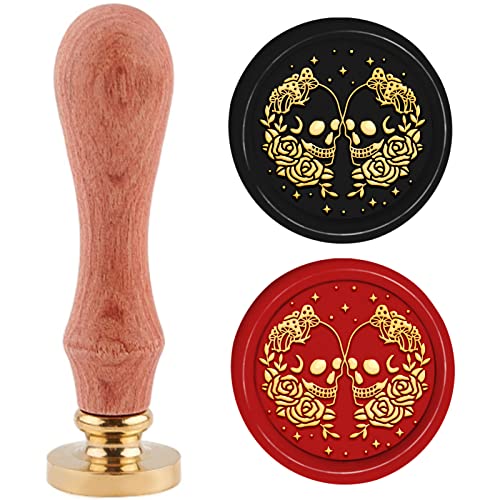 PandaHall Totenkopf Wachssiegel Stempelset 30mm Schädel Mit Rose Siegelstempel Abnehmbarer Retro Messingkopf Stempel Mit Holzgriff Für Halloween Deko Karte Weinverpackung Dekoration Geschenkverpackung von PH PandaHall