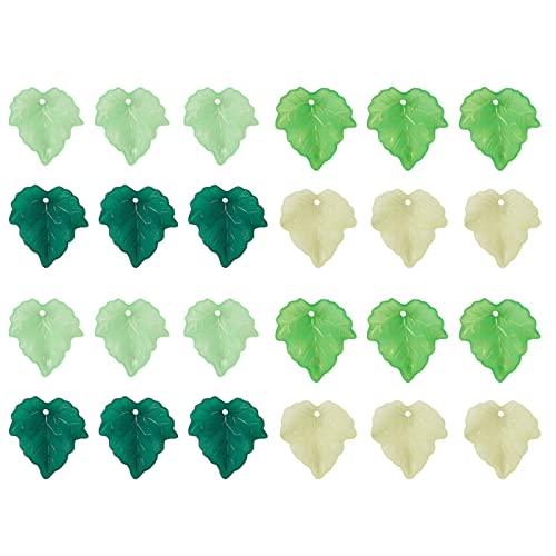 Pandahall Blumen-Perlen aus Acryl, transparent, grüne Blätter, für Schmuckherstellung, Bastelarbeiten, Acryl, von PandaHall