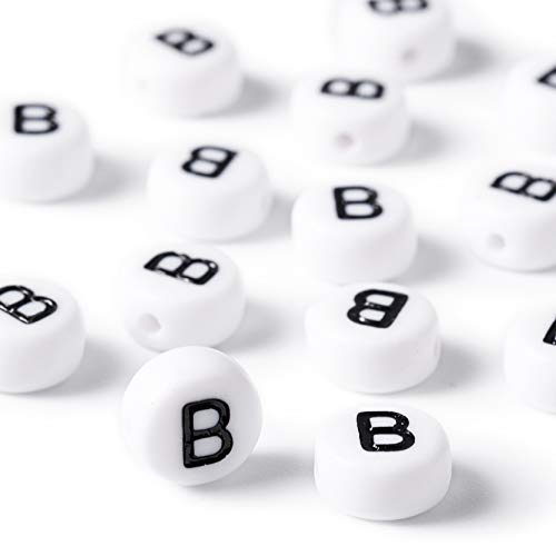 Pandahall Vokal Buchstabenperlen Weiß Würfel Acryl Kunststoff Perlen, Flat Round-B-7x4mm-White von PH PandaHall