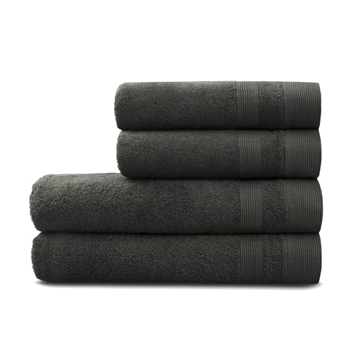 PandaHome Handtuch Set aus Baumwolle - 2 Badetucher, 2 Handtücher - 100% Baumwolle Towel, Schnelltrocknend Weich Saugstark 500 g/m² (Anthrazit) von PandaHome