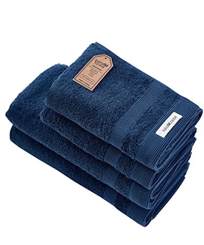 PandaHome Handtuch Set aus Baumwolle - 2 Badetucher, 2 Handtücher - 100% Baumwolle Towel, Schnelltrocknend Weich Saugstark 500 g/m² (Blau) von PandaHome