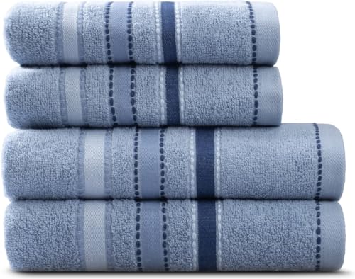 PandaHome Handtuch Set aus Baumwolle - 2 Handtücher (55x110 cm), 2 Gästehandtücher (40x60 cm) - 100% Baumwolle Towel, Schnelltrocknend Weich Saugstark 450 g/m² (Blau) von PandaHome
