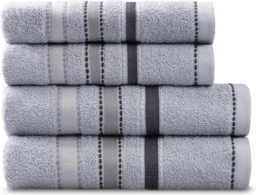 PandaHome Handtuch Set aus Baumwolle - 2 Handtücher (55x110 cm), 2 Gästehandtücher (40x60 cm) - 100% Baumwolle Towel, Schnelltrocknend Weich Saugstark 450 g/m² (Grau) von PandaHome