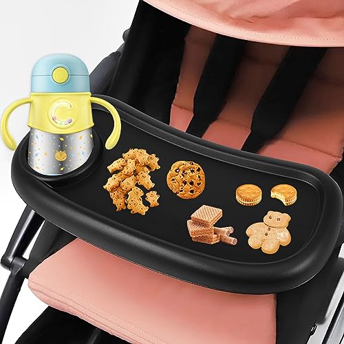 Snack-Tablett für Kinderwagen mit Getränkehalter, universelles Tablett für Kinderwagen, herausnehmbares Snack-Tablett für Kinderwagen mit verstellbarer Schnalle und 2 Haken, wiederverwendbarer von PandaHug