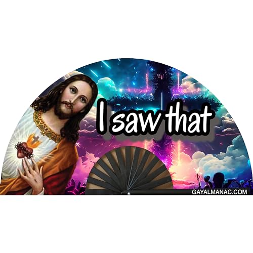 Gay Pride Große Faltfächer Bambus Ventilator 33.0 cm mit UV Reactive Ink für LGBTQ Circuit Partys und Raves (Jesus v2.0) von PandaTak