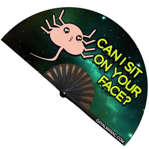 PandaTak Gay Pride Faltbare Handfächer, lustiger großer 33 cm Bambus-Ventilator mit UV-reaktiver Tinte, für LGBTQ-Circuit-Partys, EDM-Festivals und Raves (Face Hugger) von PandaTak