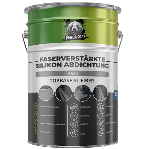 PandaCoat TopBase ST Fiber Grau (4.7 kg) – Flüssigkunststoff Dichtmittel für Dachfläche mit Glasfasern – Dachflächen, Schornsteine, Wohnwagen, Betonplatten, Flächendichtung, Wasserdicht & UV-beständig von Pandacoat