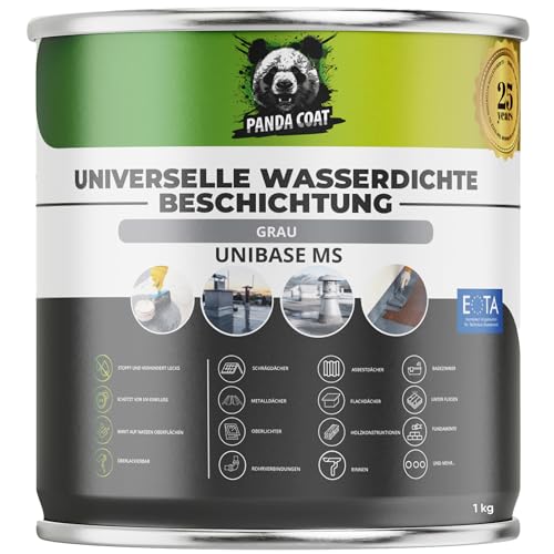 PandaCoat Wasserdichte Dichtmasse – Flüssigkunststoff Abdichtung – Bitumen Dichtmasse – Dachrinne abdichten – Flachdachabdichtung – Beton, Metall & Holz Dichtschlämme – Dachabdichtung flüssig (1 kg) von Pandacoat