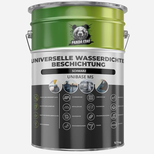 PandaCoat Wasserdichte Dichtmasse – Flüssigkunststoff Abdichtung – Schwarz Dichtmasse – Dachrinne abdichten – Flachdachabdichtung – Beton, Metall & Holz Dichtschlämme – Dachabdichtung flüssig (5.7kg) von Pandacoat