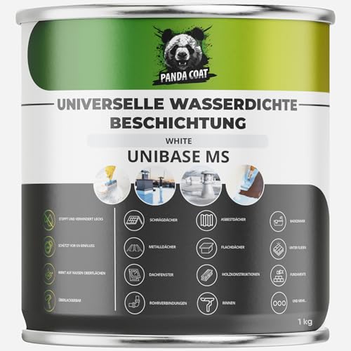 PandaCoat Wasserdichte Dichtmasse – Flüssigkunststoff Abdichtung – Weiss Dichtmasse – Dachrinne abdichten – Flachdachabdichtung – Beton, Metall & Holz Dichtschlämme – Dachabdichtung flüssig (1 kg) von Pandacoat