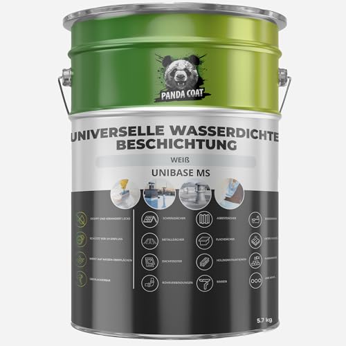 PandaCoat Wasserdichte Dichtmasse – Flüssigkunststoff Abdichtung – Weiss Dichtmasse – Dachrinne abdichten – Flachdachabdichtung – Beton, Metall & Holz Dichtschlämme – Dachabdichtung flüssig (5.7kg) von Pandacoat
