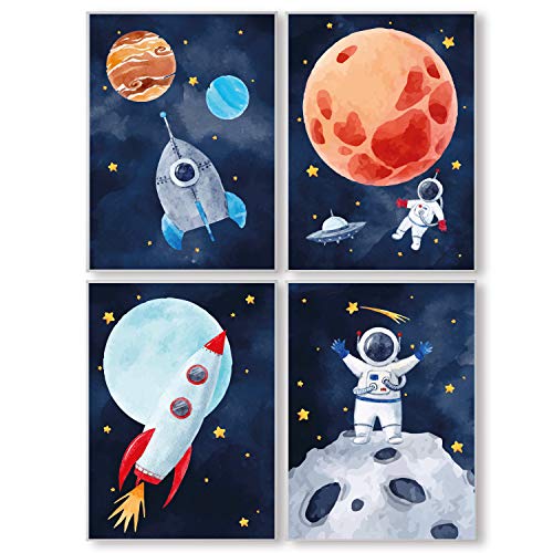 Pandawal Wandbilder Kinderzimmer/Babyzimmer Bilder für Junge und Mädchen Astronaut/Planeten 4er Poster Set Weltraum Deko (P7) im DIN A3 Format… von Pandawal