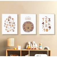 Tier Poster Set Mit Name Kinderzimmer Deko Junge Mädchen Geschenk Geburt/Taufe Bilder Kinder Babyzimmer Personalisiert Regenbogen Abc Zahlen von Pandawal