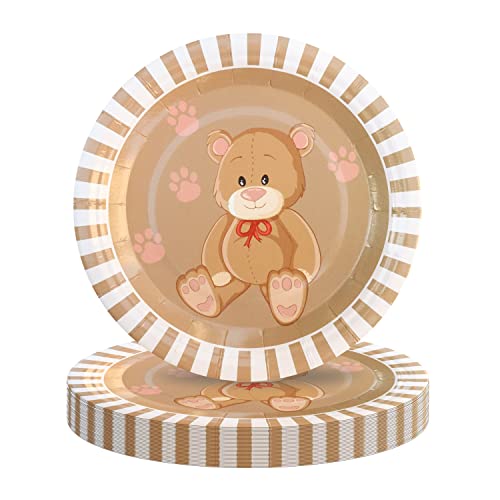 Pandecor 50 Stück Bären-Papp-Dessertteller, 17,8 cm, Einweg-Cartoon-Bär-Kuchenteller für Babyparty und Geburtstagsparty von Pandecor
