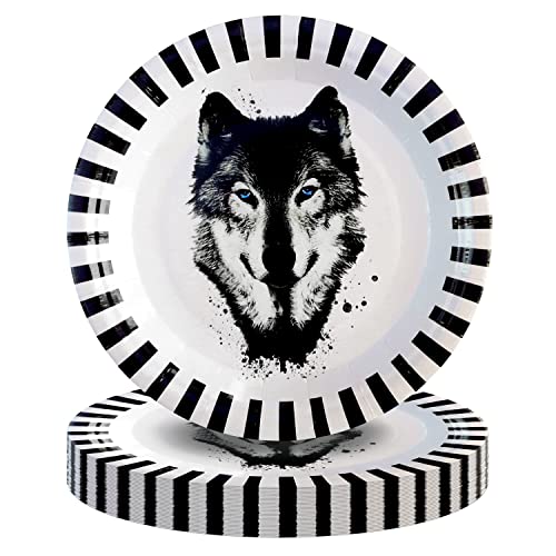 Pandecor 50 Stück Wolf Geburtstag Papier Dessertteller, 17,8 cm Einweg-Tier Wolf Party Kuchen Teller für Geburtstagsparty von Pandecor