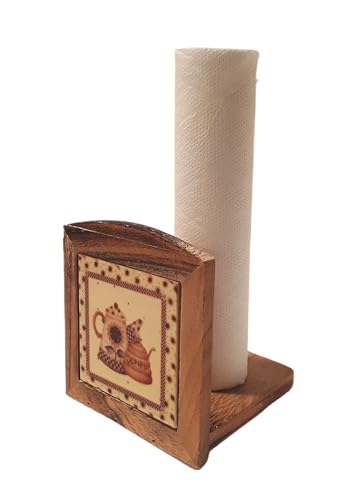 Toilettenpapierhalter aus Holz und Keramik mit Dekor 13 x 20 cm von Pandecor