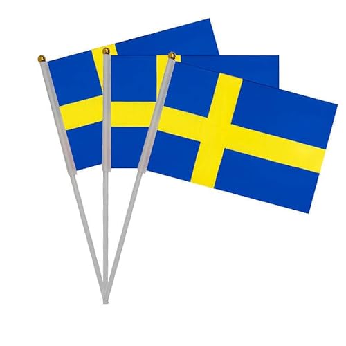 20 Stück Schweden Kurbel Flaggen für Nationalfeiertag, Party, Paraden, Handflagge, Sportveranstaltungen, Bar-Dekoration von Pandiui23