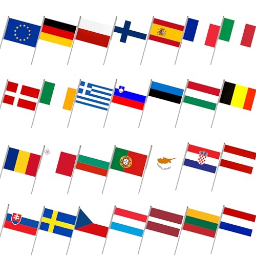 28 Stück Kurbelflaggen der Europäischen Union für Nationalfeiertag, Party, Paraden, Handflagge, Sportveranstaltungen, Dekoration von Bars Flaggen Europäische Union, Wimpelkette von Pandiui23