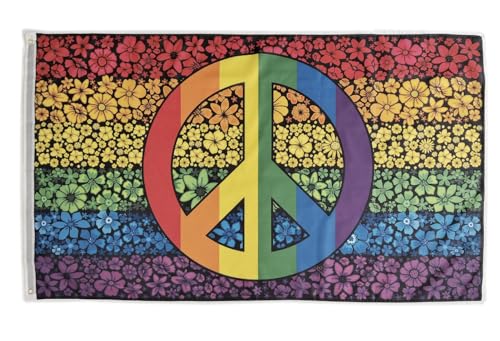 Friedensflagge, bunte Blumen, Regenbogenflagge, 150 cm x 90 cm, Flagge Frieden Blumen von Pandiui23