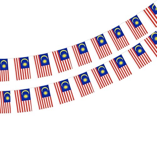 Malaysische Flagge, 40 Stück, malaysische Flagge, Malaysische Girlande, 11,4 m, Malaysische Flagge, Nationalflagge 14 x 21 cm für Bardekorationen von Pandiui23