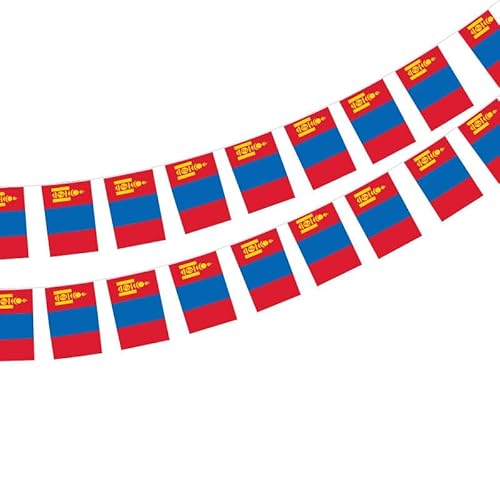 Mongolische Flagge, 40 Stück, mongolische Flagge, mongolische Girlande, 11,4 m, mongolische Flagge, Nationalflagge 14 x 21 cm für Bardekorationen von Pandiui23