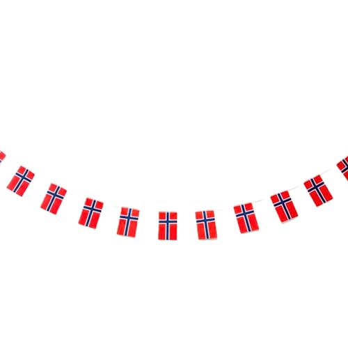 Pandiui23 Norwegen-Flagge, 40 Stück, 11,4 m, 14 x 21 cm, rot, weiß und blau, Nationalfeiertag, Wimpelkette, Dekoration von Pandiui23
