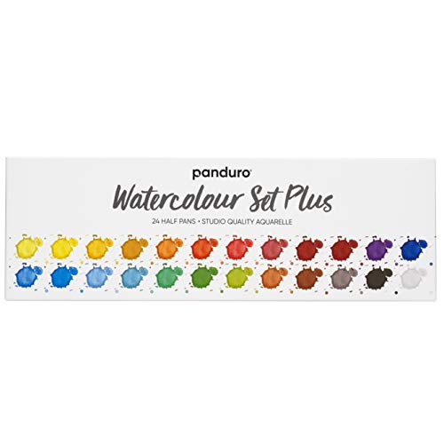 Panduro Aquarellfarbe Basic Plus, 24er Set Wasserfarben Palette zum Malen mit Vertiefungen zum Mischen, für Kinder, Erwachsene, Anfänger, Studenten von Panduro