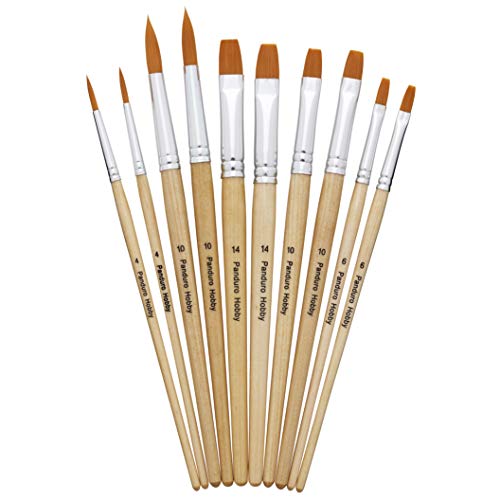 Panduro Pinselset Basic mit Holzgriff - 10er Set - rund, dünn und flach Kunst Pinseln für Aquarell, Acryl & Ölfarben von Panduro