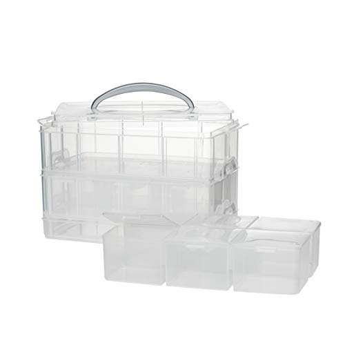 Panduro Transparente Aufbewahrungsbox 3-stöckig, Kunststoff, Transparent, Stapelbar - Sortierkasten mit Deckel von Panduro