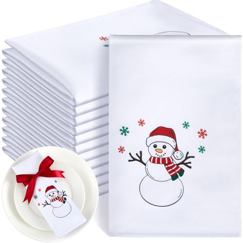 Panelee 12 Stück 43 x 43 cm Weihnachten Servietten Weiche Bequeme Stoffservietten Wiederverwendbare Satin Tischservietten für Zuhause Restaurant Party Deko(Schneemann) von Panelee