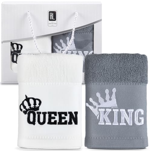 Panelee Pärchen Geschenk Handtuch 35 x 70 cm Partner King Queen Handtuch Jahrestag Geschenk Paar Hochzeitsgeschenke für Brautpaar Weiß Grau von Panelee