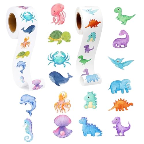 1000 Sticker Meerestiere, 2 Rollen mit je 500 Sticker kinder, runde Aufkleber für Bastelprojekte, Schule und Partydekoration, 2,5 cm Durchmesser 1000 Sticker Meerestiere, 2 Rollen mit je 500 Sticker kinder, runde Aufkleber für Bastelprojekte, Schule und Partydekoration, 2,5 cm Durchmesser von PangWuu