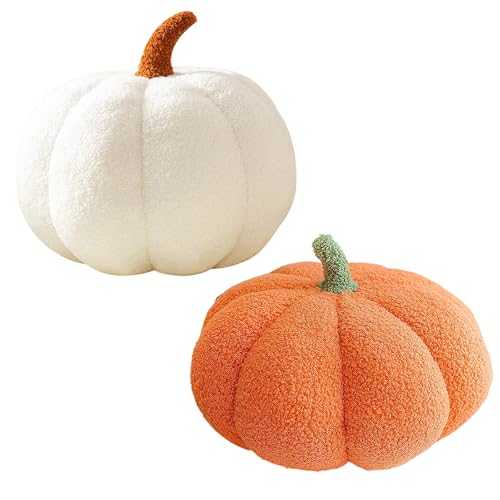 PangWuu 2 Stück 3D Gefüllte Kürbis Dekokissen Kürbiskissen, Halloween & Schlafzimmerdekoration, Kinderzimmer Zierkissen, Sofa Kissen Weiß und Orange 23cm PangWuu 2 Stück 3D Gefüllte Kürbis Dekokissen Kürbiskissen, Halloween & Schlafzimmerdekoration, Kinderzimmer Zierkissen, Sofa Kissen Weiß und Orange 23cm von PangWuu