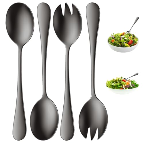 PangWuu 4-Teiliges Salatbesteck Set aus Edelstahl Schwarz, 2 Salatlöffel 2 Salatgabeln 20 cm, Ideal für Restaurant Haushalt Picknick von PangWuu