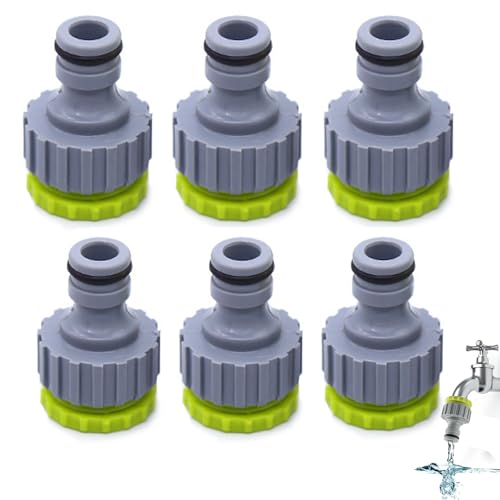 PangWuu 6 Stück Wasserhahn Adapter Set 1/2 Zoll 3/4 Zoll Hahnverbinder, 2-in-1 Kunststoff Garten Schlauch Gewinde Anschluss Hahnadapter für Wasserhahn Schlauch Anschluss (grau) von PangWuu
