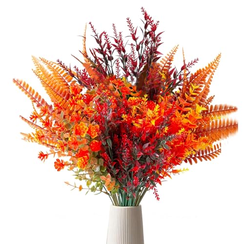 PangWuu Herbstblumen Künstlich, 8 Bündel Herbststrauß mit Farbverlauf, Herbstblätter & Zweige, dekorative Pflanzen für Innen & Outdoor, Herbstdeko Wohnzimmer, Garten, Balkon (8*Herbstgras) von PangWuu