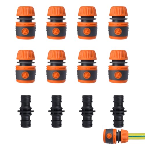 Schlauchkupplung 1/2 Zoll, 12-Teiliges Schlauchanschluss Set mit 8 Schlauchverbindern und 4 Adaptern, Schnellkupplung Gartenschlauch Anschluss, Wasserschlauch Verbinder, Gartenschlauch Zubehör von PangWuu
