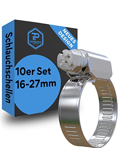 Pangaea Tech Edelstahl Schlauchschellen 16-27 mm 10 Stück - Profi Qualität nach DIN 3017 (W2) für Waschmaschine, Spülmaschine oder Gartenschlauch von Pangaea Tech