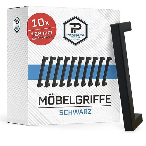 Pangaea Tech 10x Schrankgriffe Schwarz - Lochabstand 128mm - elegante Küchengriffe Schwarz aus Edelstahl im Landhaus-Stil - Griffe Möbel, Möbelgriffe schwarz, Griffe schwarz von Pangaea Tech