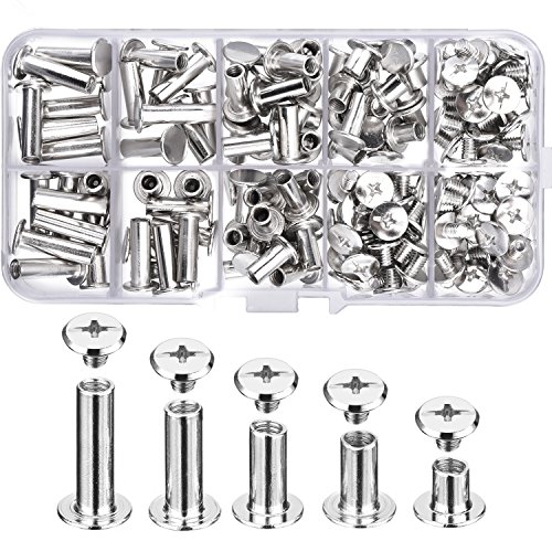 80 Set Chicago Binding Schrauben Assorted Kit 5 Größen Metall Runde Kreuzkopf Zucht Schraube Beiträge Nagel Rivet Chicago Button für DIY Leder Dekoration Bookbinding von Pangda