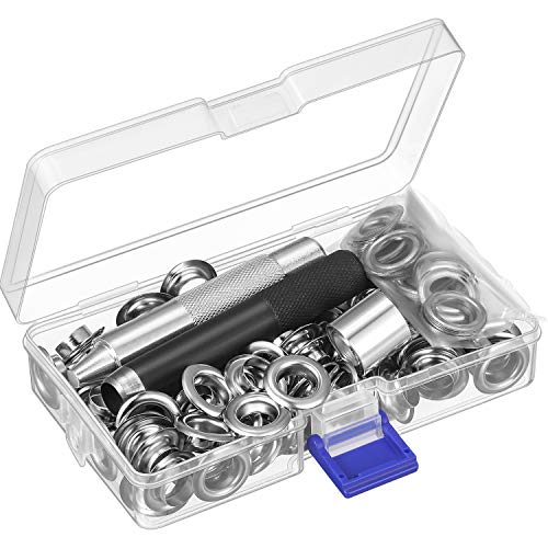 Grommet Werkzeug Kit, Grommet Einstell Werkzeug und 100 Sets Grommet Ösen mit Aufbewahrungsbox (1/2 Zoll Innen Durchmesser) von Pangda