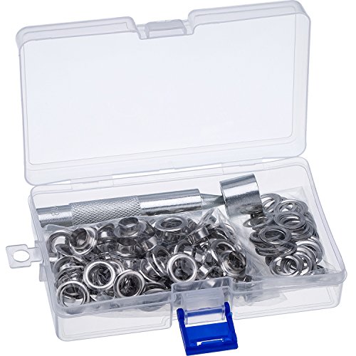 Pangda Grommet Werkzeug Kit, Grommet Einstell Werkzeug und 100 Sets Grommet Ösen mit Aufbewahrungsbox (2/5 Zoll Innen Durchmesser) von Pangda