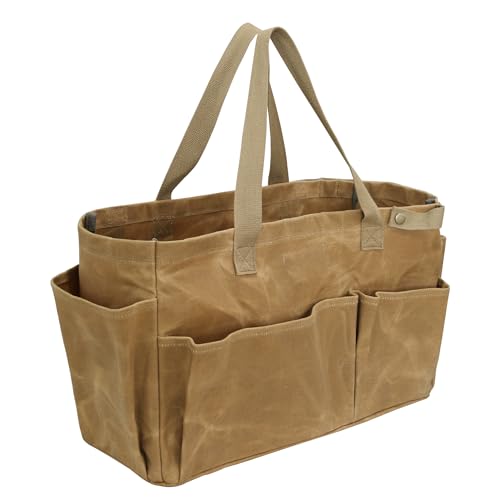 PangolinTiger Werkzeugtaschen Gartentasche für Werkzeug ‌Gartenwerkzeugtasche‌ Campingtasche Waxed Canvas Bag maximal 30 Liter - gewachste leinwand (Khaki) von PangolinTiger