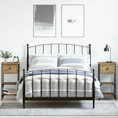 Nachttisch Set 2 Stück aus Eiche und Metall, Moderner Beistelltisch mit Schublade und Regal, Stilvolles Design für Schlafzimmer, Gästezimmer oder Wohnung, Eiche handwerklich, 34W x 36D x 70H cm von Pangshiyuan