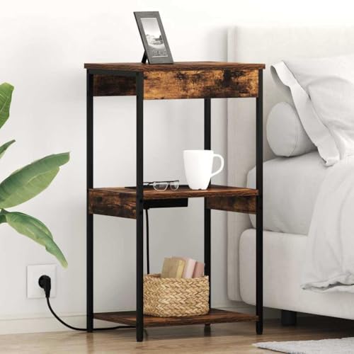 Nachttisch mit Ladestation und Regalen, Holzwerkstoff in Räuchereiche-Optik in Räuchereiche-Optik, Schlafzimmer Kommode mit USB-Anschluss, Stabile Stahlbeine, Modernes Design, 41W x 31D x 76H cm Nachttisch mit Ladestation und Regalen, Holzwerkstoff in Räuchereiche-Optik in Räuchereiche-Optik, Schlafzimmer Kommode mit USB-Anschluss, Stabile Stahlbeine, Modernes Design, 41W x 31D x 76H cm von Pangshiyuan