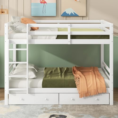 Pangshiyuan 140x200cm Etagenbett mit Schubladen, Stauraum, Hohe Geländer, Stabile Treppe, Kinderbett, Weiß, Robustes Design - Pangshiyuan 140x200cm Etagenbett mit Schubladen, Stauraum, Hohe Geländer, Stabile Treppe, Kinderbett, Weiß, Robustes Design - von Pangshiyuan
