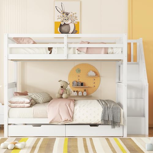 Pangshiyuan 140x200cm Etagenbett mit Treppenregal, Zwei Schubladen, hohe Geländer, EN747-1 Zertifiziert, Weiß Pangshiyuan 140x200cm Etagenbett mit Treppenregal, Zwei Schubladen, hohe Geländer, EN747-1 Zertifiziert, Weiß von Pangshiyuan