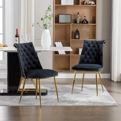 Pangshiyuan 2er Set Esszimmerstühle aus Samt mit hoher Rückenlehne, ergonomisch gepolstert, Küchenstühle mit goldenen Metallbeinen im modernen Design für Wohnzimmer & Essbereich, Schwarz Pangshiyuan 2er Set Esszimmerstühle aus Samt mit hoher Rückenlehne, ergonomisch gepolstert, Küchenstühle mit goldenen Metallbeinen im modernen Design für Wohnzimmer & Essbereich, Schwarz von Pangshiyuan