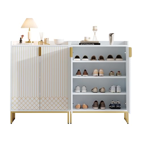 Pangshiyuan 2er Set Schuhschränke, 75x37x105 cm, weiß mit goldenen Metallbeinen, Mattes Design, mit Türen & verstellbaren Einlegeböden, platzsparender Aufbewahrungsschrank für Flur & Eingang Pangshiyuan 2er Set Schuhschränke, 75x37x105 cm, weiß mit goldenen Metallbeinen, Mattes Design, mit Türen & verstellbaren Einlegeböden, platzsparender Aufbewahrungsschrank für Flur & Eingang von Pangshiyuan